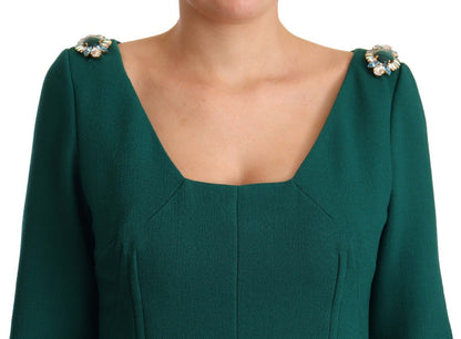 Robe fourreau midi vert émeraude Dolce &amp; gabbana avec broche en cristal