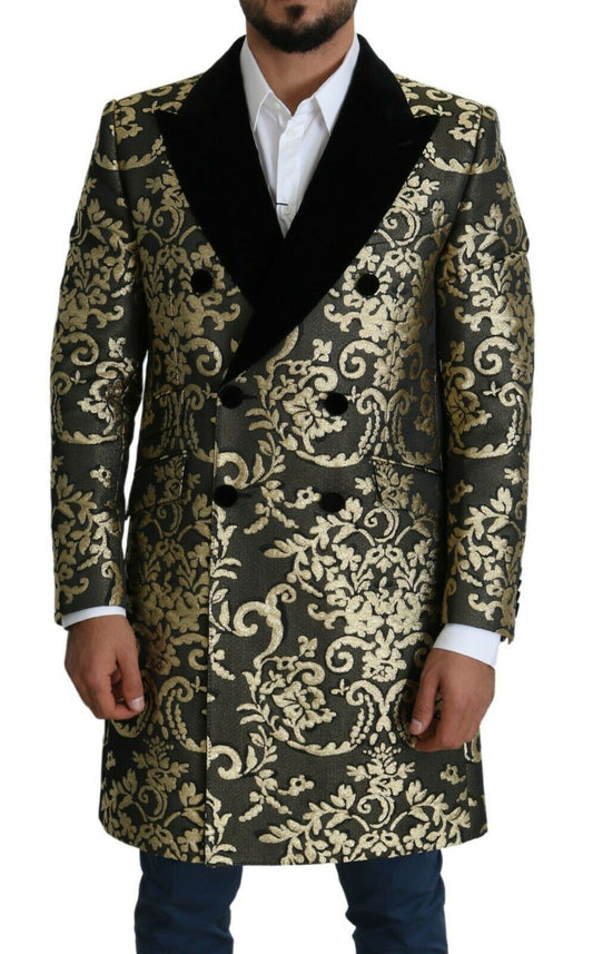 Manteau à double boutonnage en jacquard Sicilia noir doré Dolce &amp; gabbana