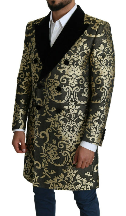 Manteau à double boutonnage en jacquard Sicilia noir doré Dolce &amp; gabbana