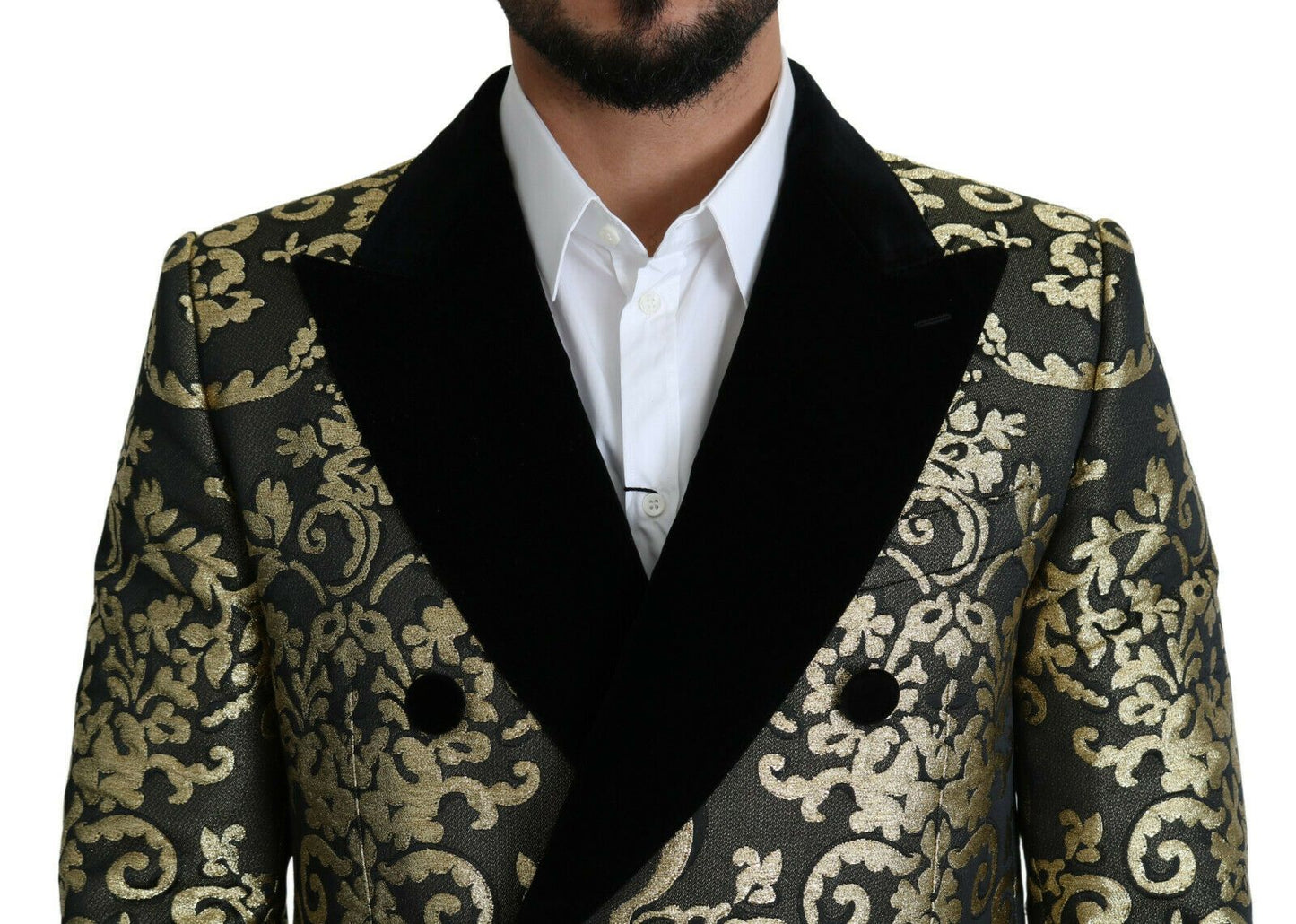 Manteau à double boutonnage en jacquard Sicilia noir doré Dolce &amp; gabbana