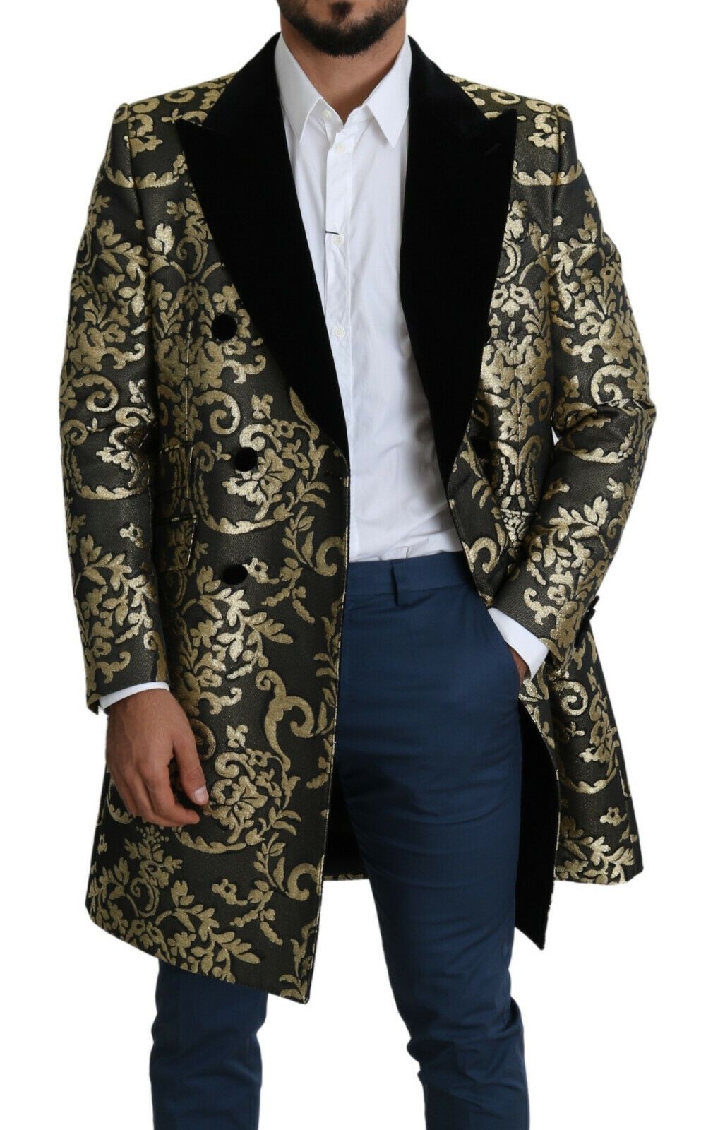 Manteau à double boutonnage en jacquard Sicilia noir doré Dolce &amp; gabbana