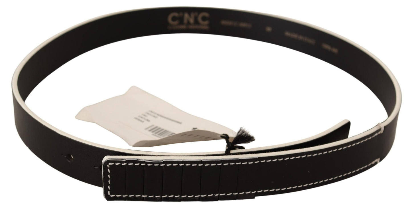 Costume national ceinture mode en cuir noir avec accents blancs