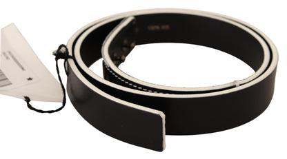 Costume national ceinture mode en cuir noir avec accents blancs