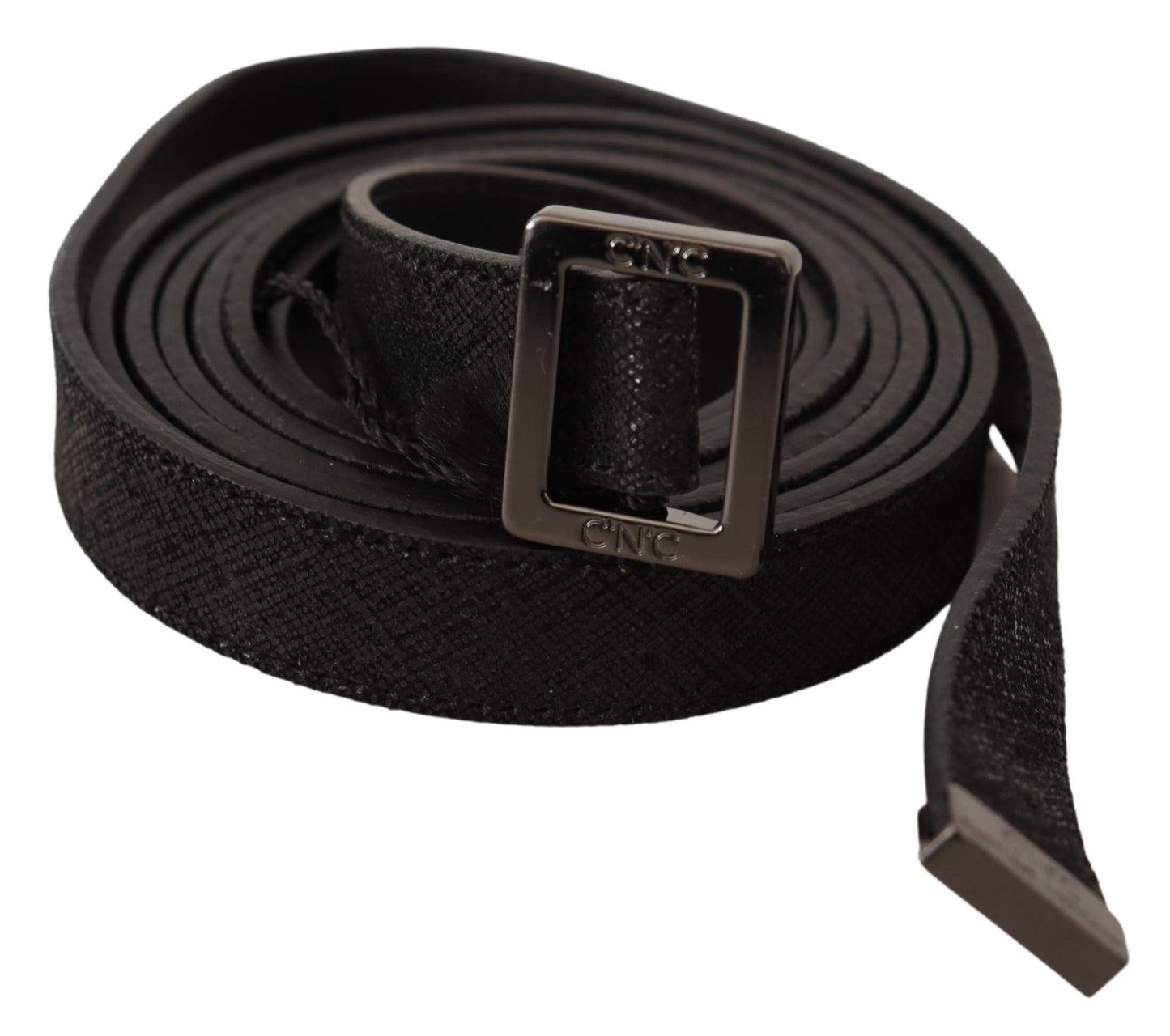 Costume national ceinture de mode en cuir noir avec boucle en métal