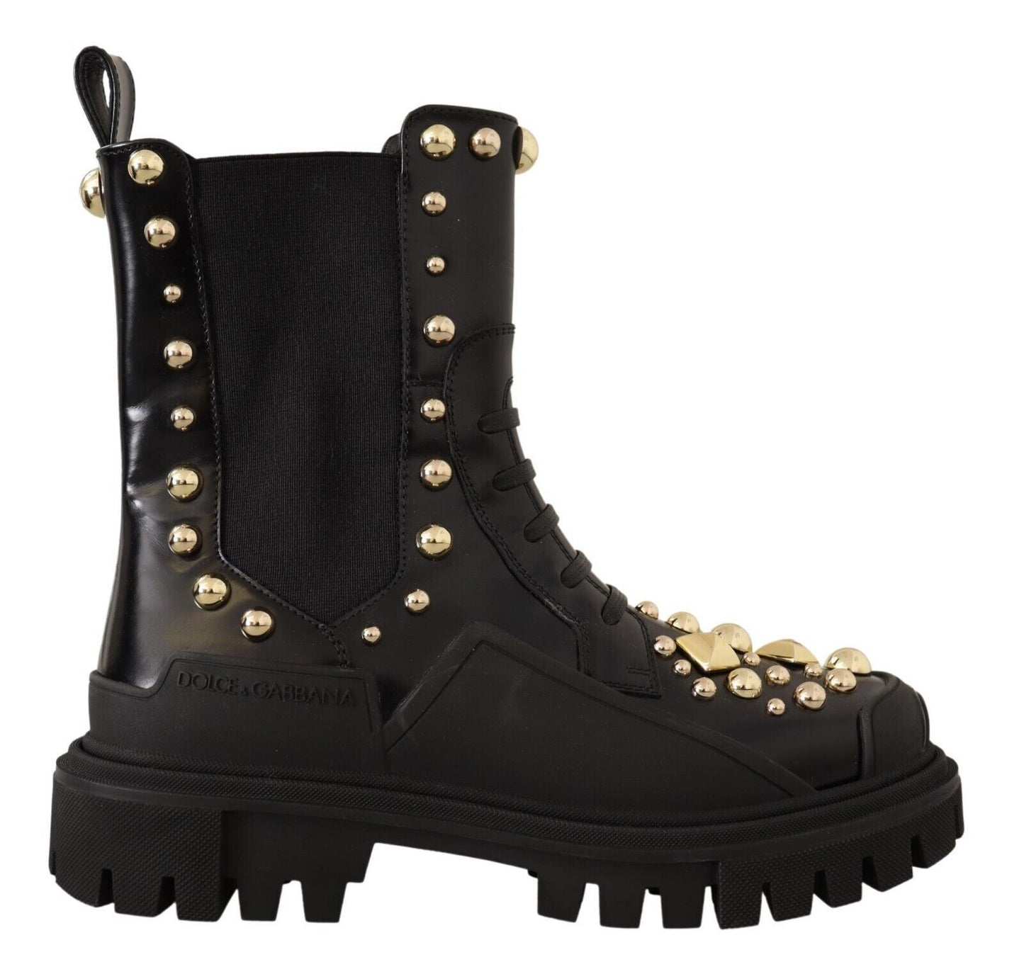 Dolce &amp; Gabbana Bottines de combat en cuir cloutées avec broderie