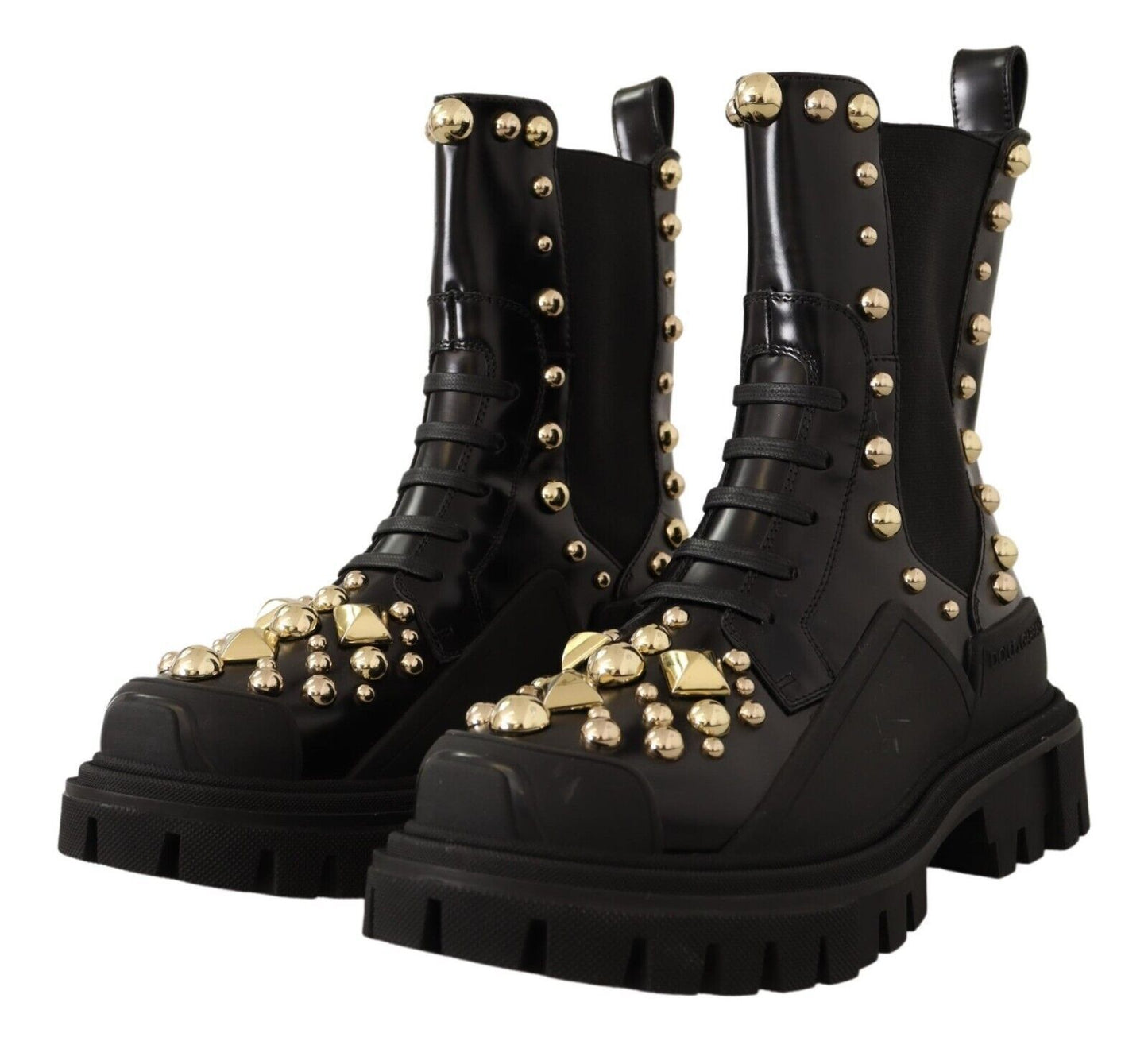 Dolce &amp; Gabbana Bottines de combat en cuir cloutées avec broderie