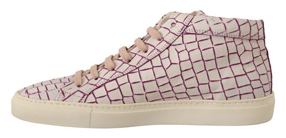 Baskets mi-montantes en cuir blanc et bordeaux Hide &amp; Jack