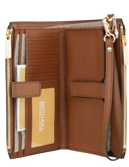 Michael kors jet set voyage bagages en cuir grand portefeuille à double fermeture éclair