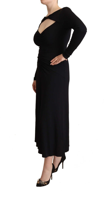 Robe longue en nylon stretch noir Pinko