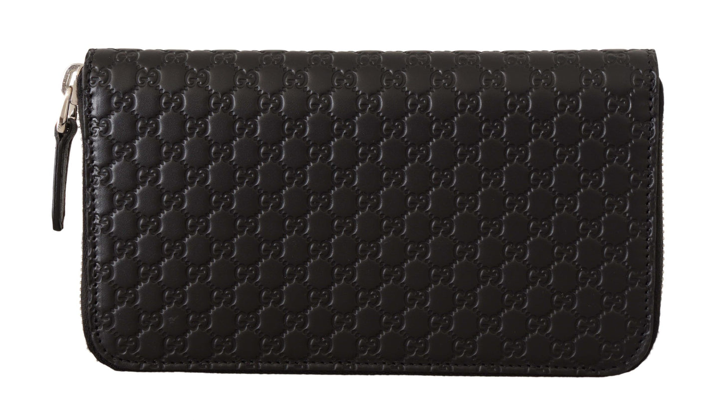 Portefeuille zippé en cuir noir Gucci