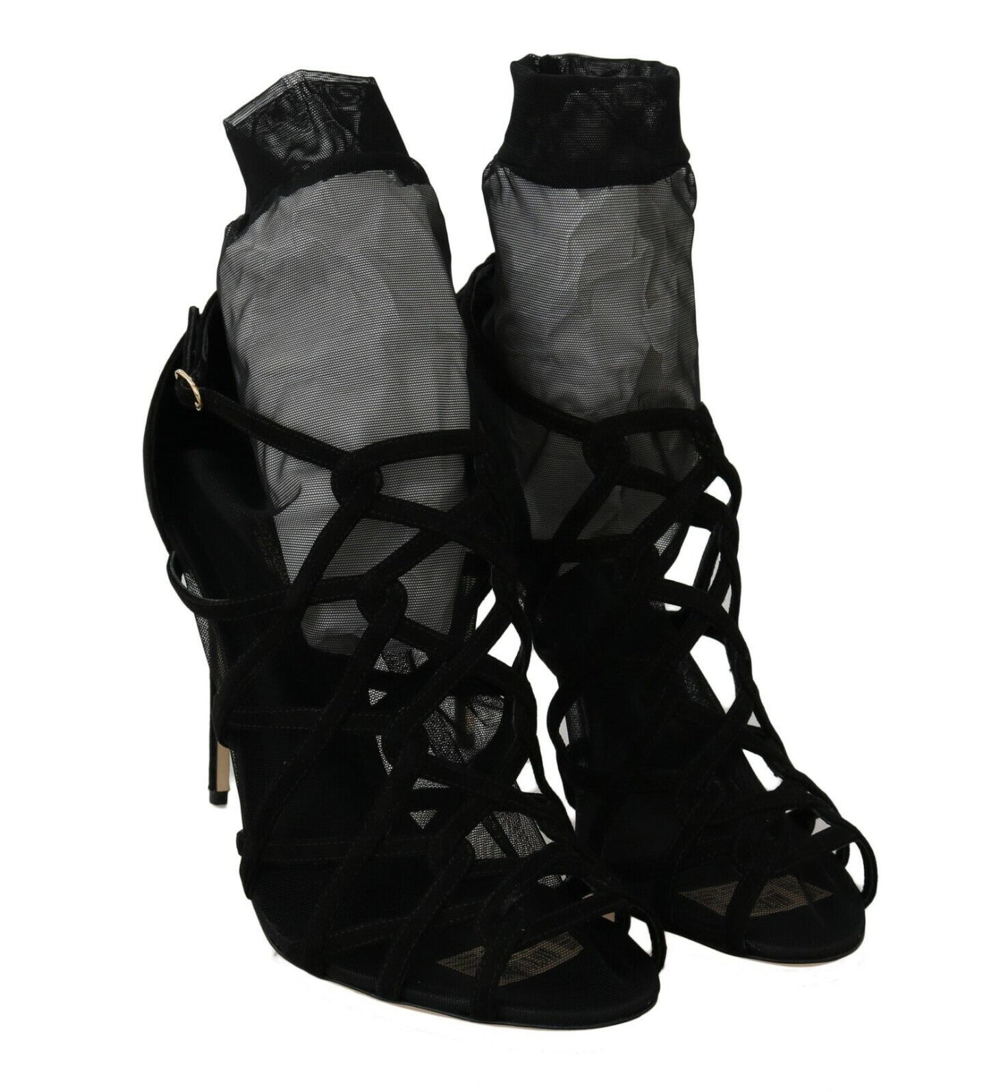 Dolce &amp; gabbana sandales bottines en tulle et daim noir