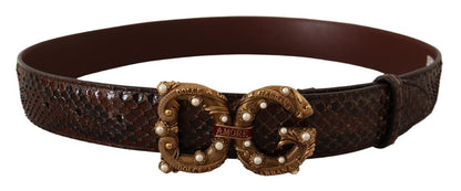 Dolce &amp; Gabbana Ceinture à boucle en cuir phyton avec perles