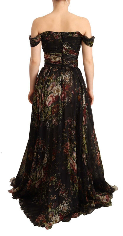 Robe longue à épaules dénudées en soie fleurie Dolce &amp; gabbana