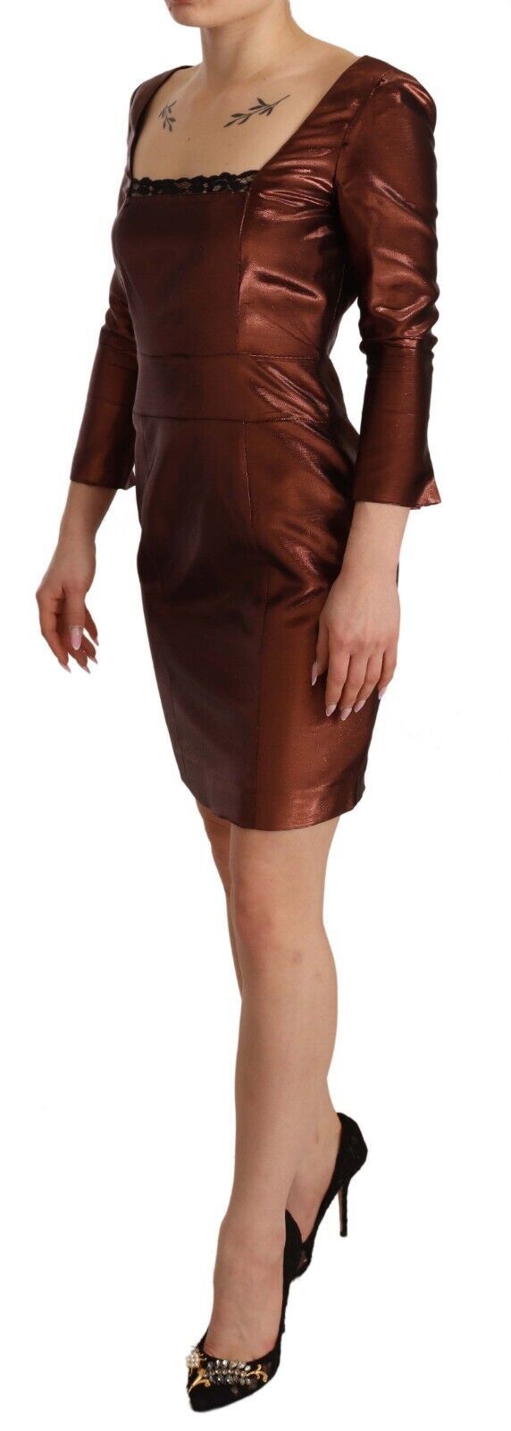 GF Ferre Elegant Bronze Sheath Mini Dress with Square Neck