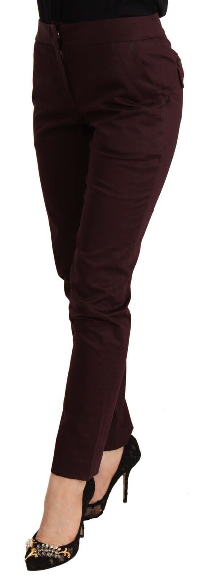 Pantalones pitillo de corte slim en granate con detalle de cremallera de Just Cavalli