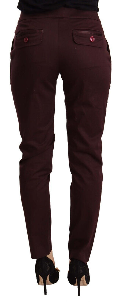 Pantalones pitillo de corte slim en granate con detalle de cremallera de Just Cavalli