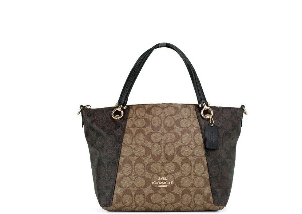 COACH Bolso satchel Kacey marrón caqui con cremallera superior de lona exclusiva bloqueada