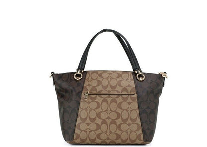 COACH Bolso satchel Kacey marrón caqui con cremallera superior de lona exclusiva bloqueada