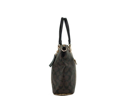 COACH Bolso satchel Kacey marrón caqui con cremallera superior de lona exclusiva bloqueada