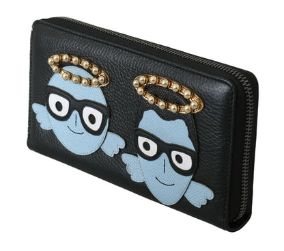 Portefeuille zippé en cuir noir Dolce &amp; Gabbana