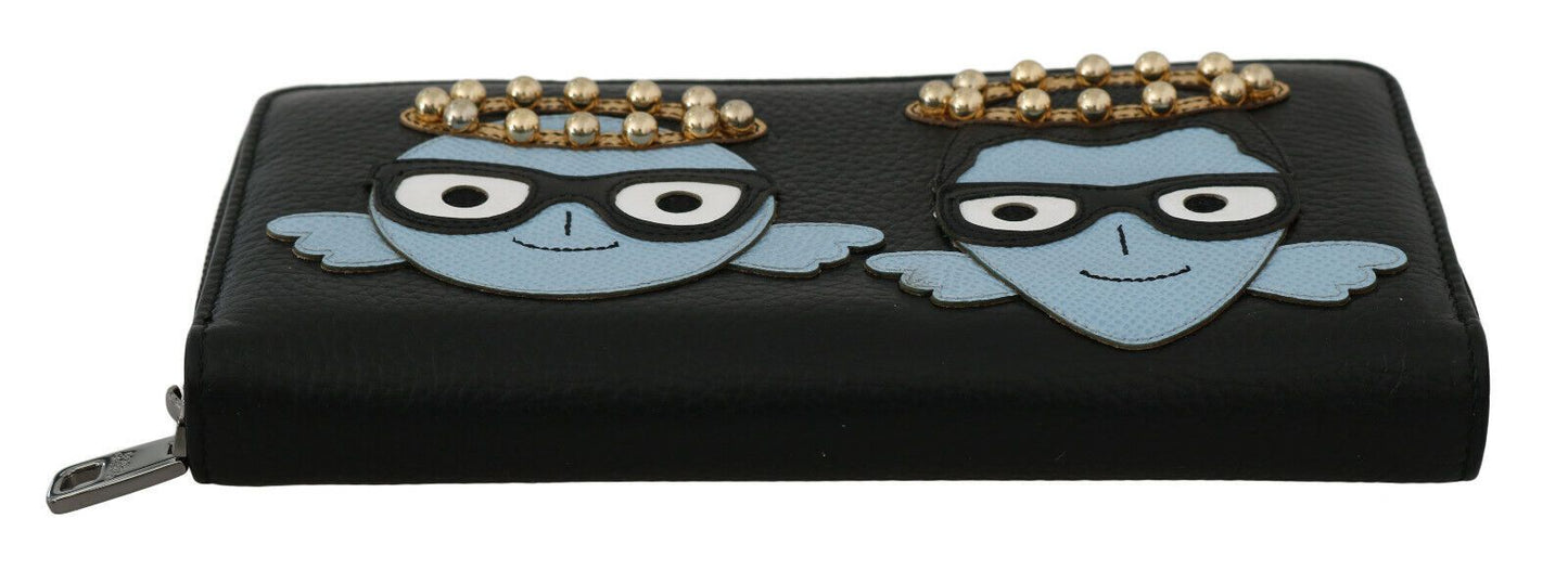 Portefeuille zippé en cuir noir Dolce &amp; Gabbana