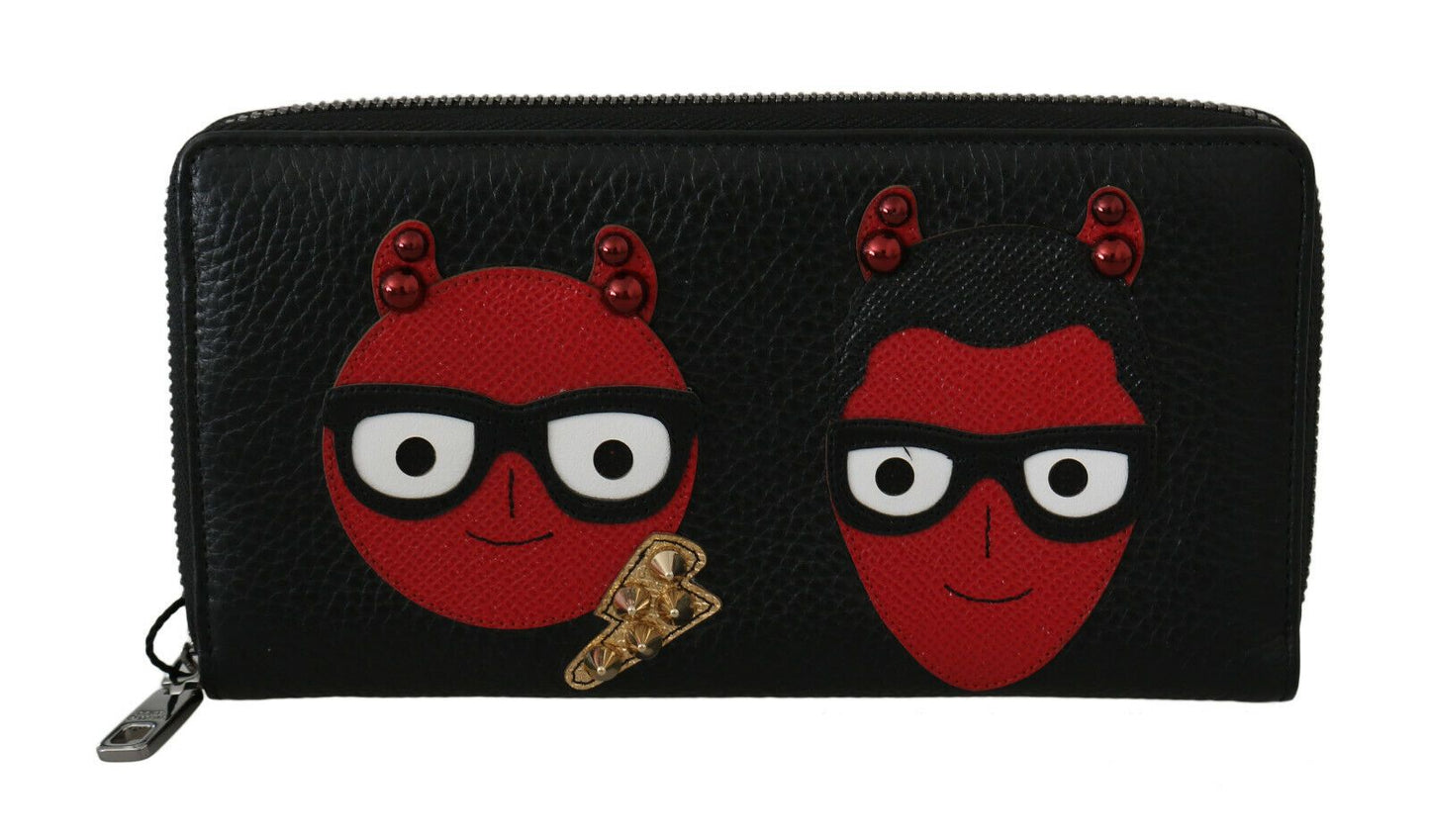 Portefeuille continental en cuir noir et rouge Dolce &amp; gabbana