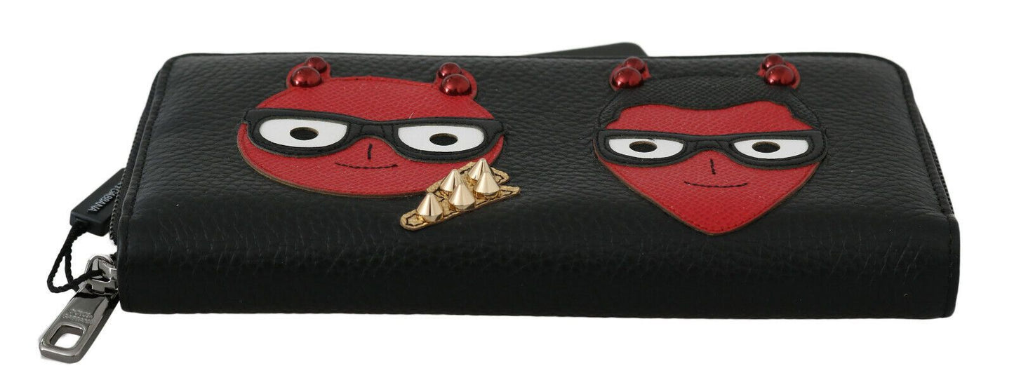 Portefeuille continental en cuir noir et rouge Dolce &amp; gabbana