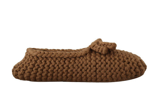 Dolce & Gabbana Elegant Wool Knit Ballerina Flats in Brown