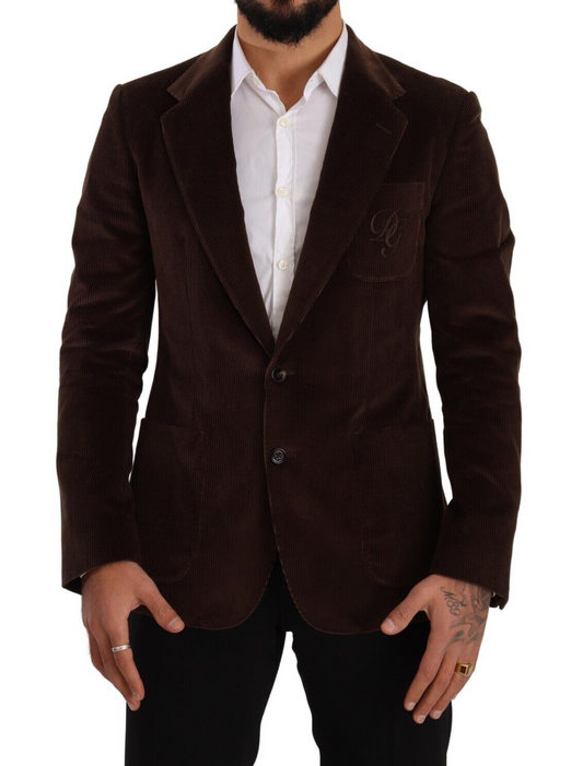 Dolce &amp; Gabbana Blazer slim en velours côtelé marron