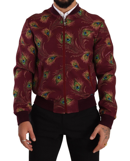 Dolce &amp; Gabbana - Blouson aviateur à imprimé paon rouge radiant