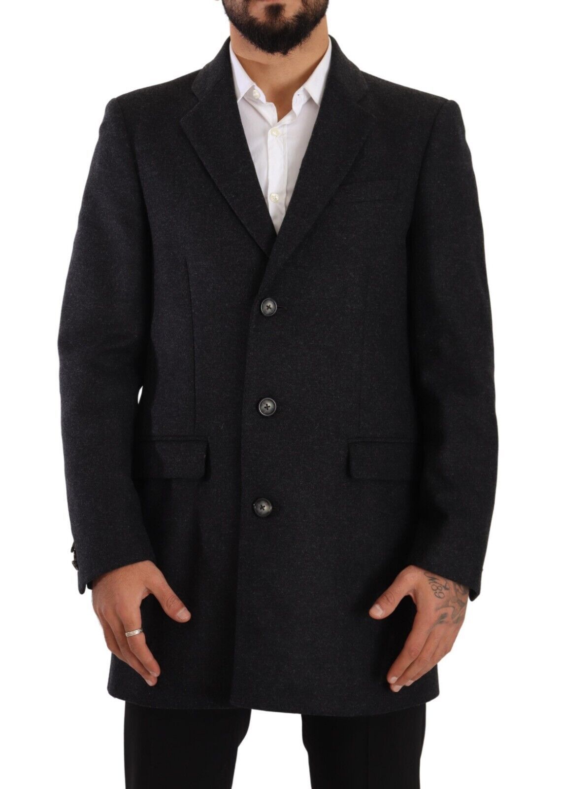 Dolce & Gabbana Elegant Dark Grey Woolen Overcoat