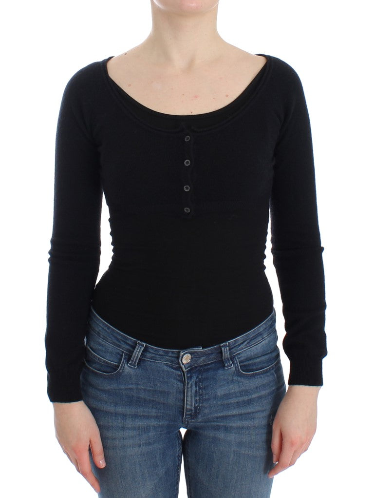 Pull raccourci en laine et cachemire noir Ermanno Scervino