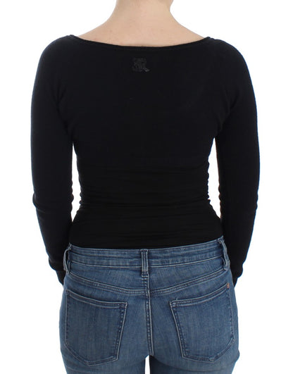 Pull raccourci en laine et cachemire noir Ermanno Scervino