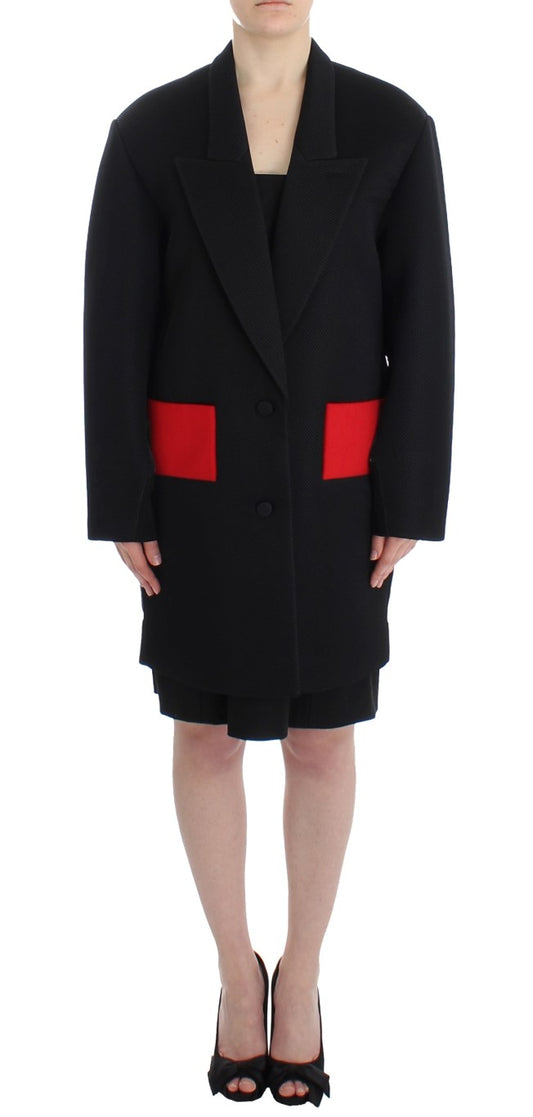 Kaale suktae - Long manteau drapé noir avec détails rouges