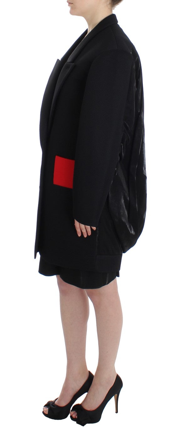 Kaale suktae - Long manteau drapé noir avec détails rouges