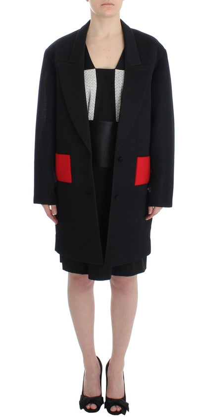 Kaale suktae - Long manteau drapé noir avec détails rouges