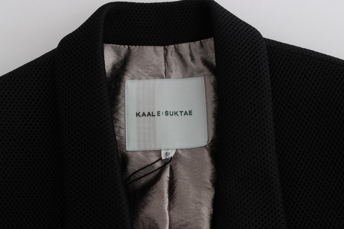 Kaale suktae - Long manteau drapé noir avec détails rouges