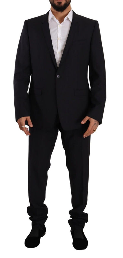 Dolce & Gabbana Elegant Navy Slim Fit Wool Silk Two-Piece Suit