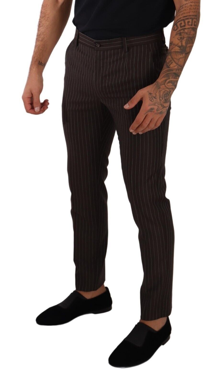 Pantalon homme en laine à rayures marron Dolce &amp; gabbana