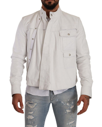 Veste motard en cuir blanc exquise Diesel