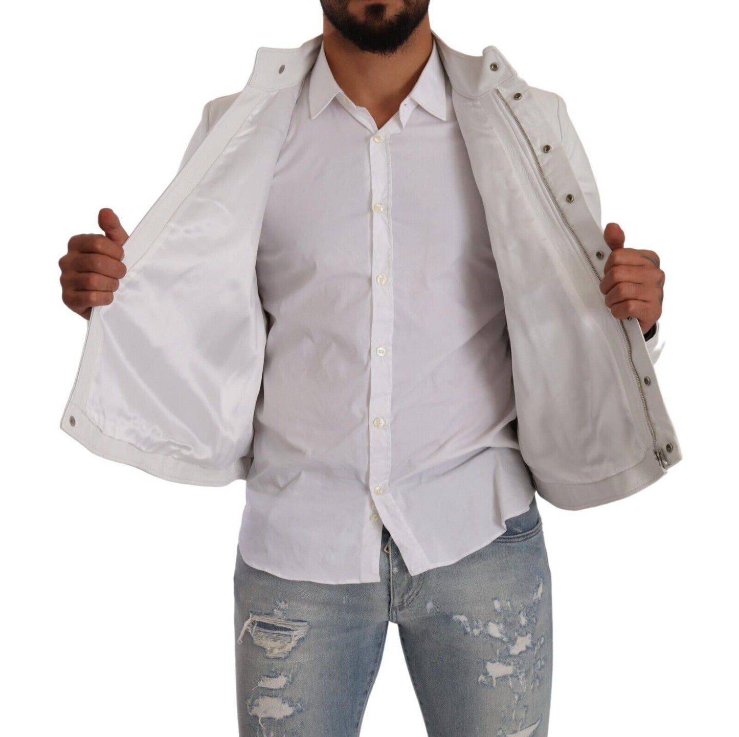 Veste motard en cuir blanc exquise Diesel