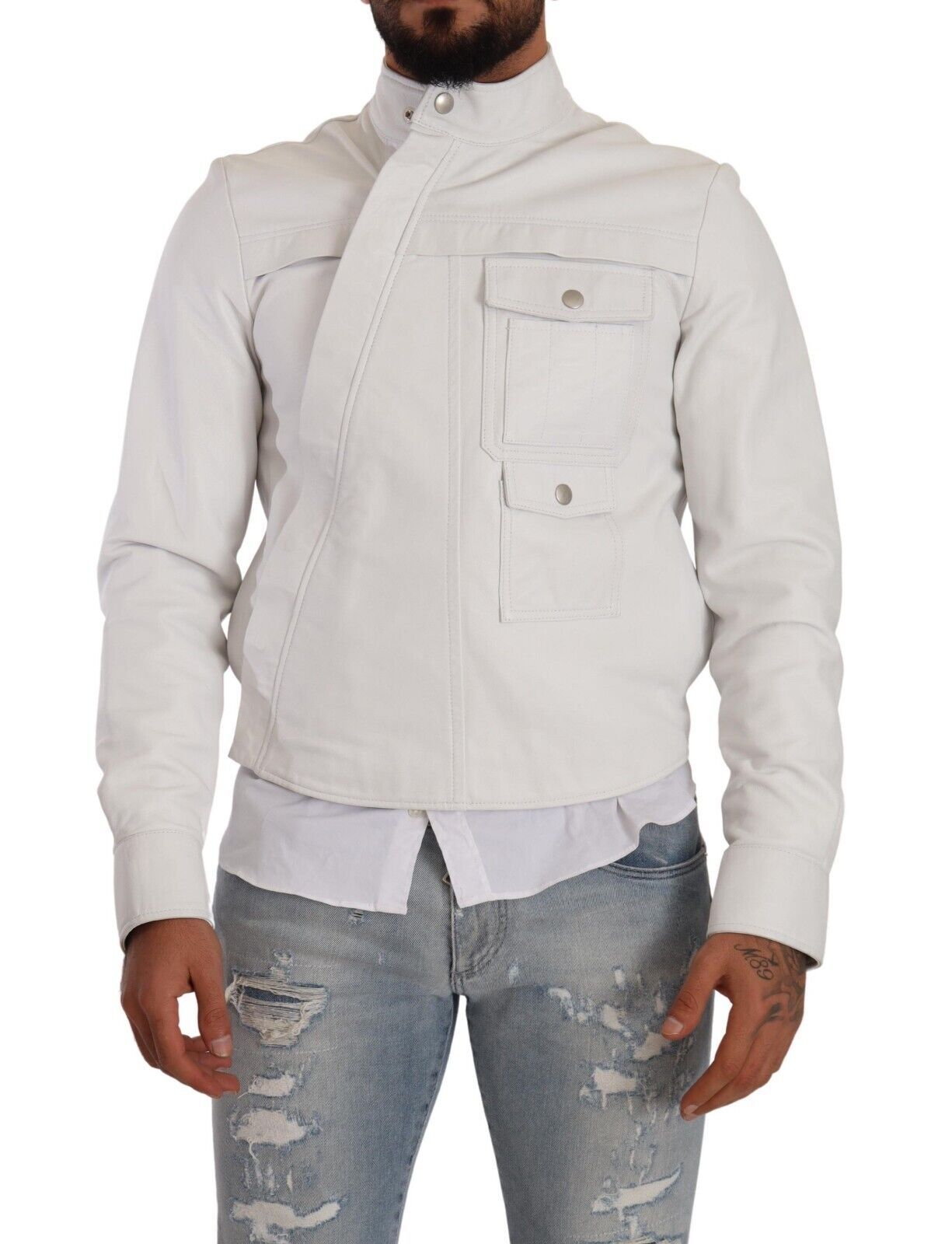 Chaqueta motera de cuero blanca exquisita de Diesel