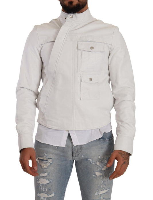 Diesel Exquisite White Leather Biker Jacket