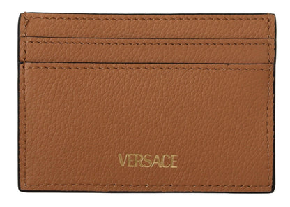 Cartera con tarjetero de piel de becerro marrón Versace