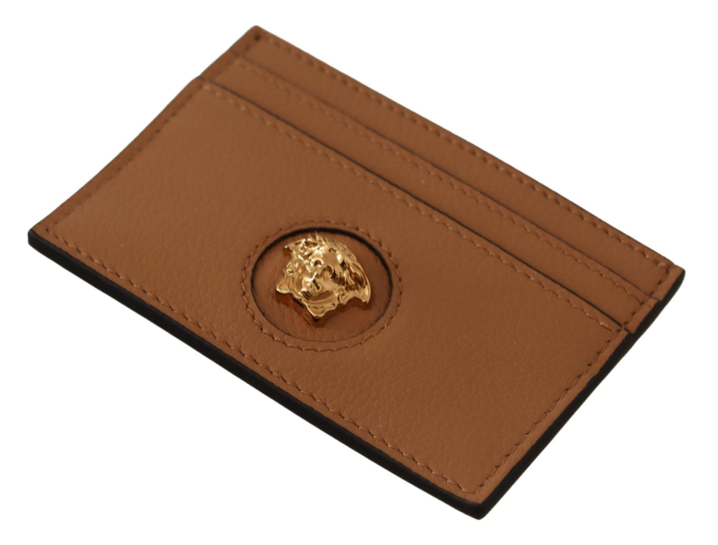 Cartera con tarjetero de piel de becerro marrón Versace