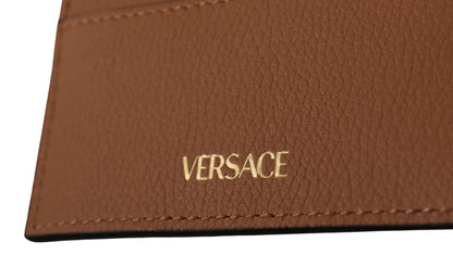 Cartera con tarjetero de piel de becerro marrón Versace