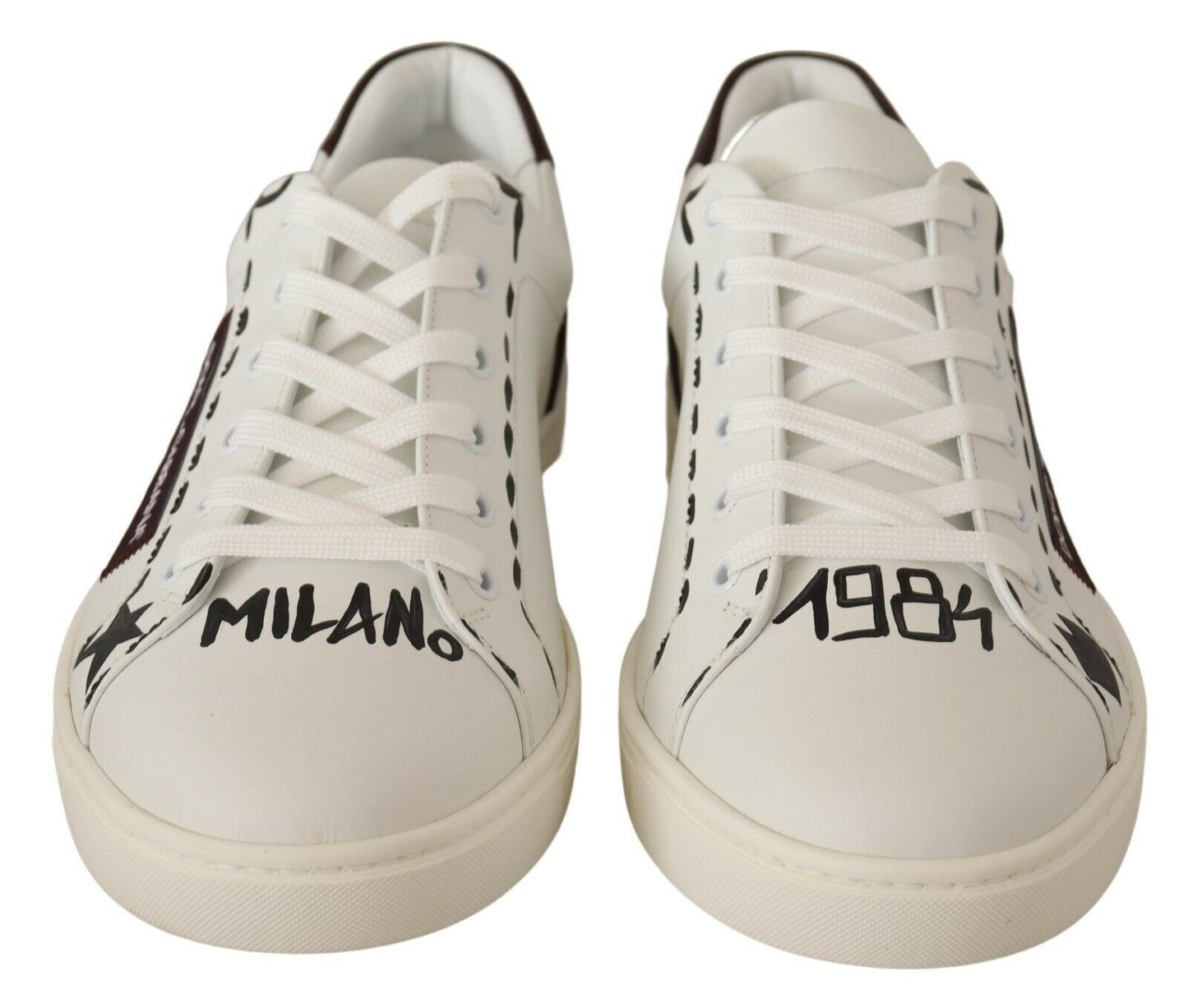 Dolce & Gabbana White Bordeaux Leather Low Tops Sneakers