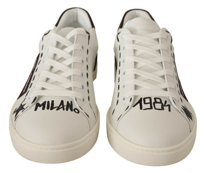 Dolce & Gabbana White Bordeaux Leather Low Tops Sneakers