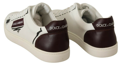 Dolce & Gabbana White Bordeaux Leather Low Tops Sneakers
