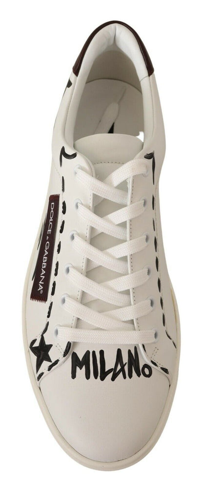 Dolce & Gabbana White Bordeaux Leather Low Tops Sneakers